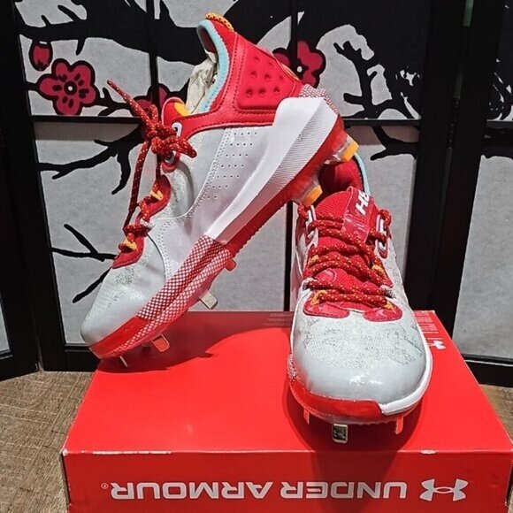 Under Armour Hovr UA Harper 8 Low Red & Silver Hybrid Metal Cleats Size 6.5 New main image 11